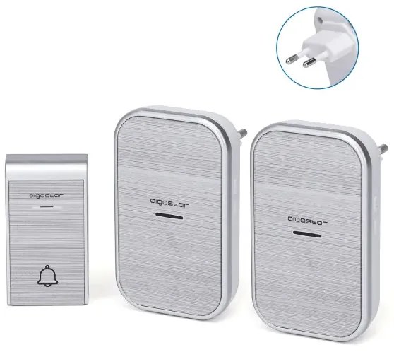 Vezeték nélküli digitális ajtócsengő dupla vevő egységgel Ezüst IP44