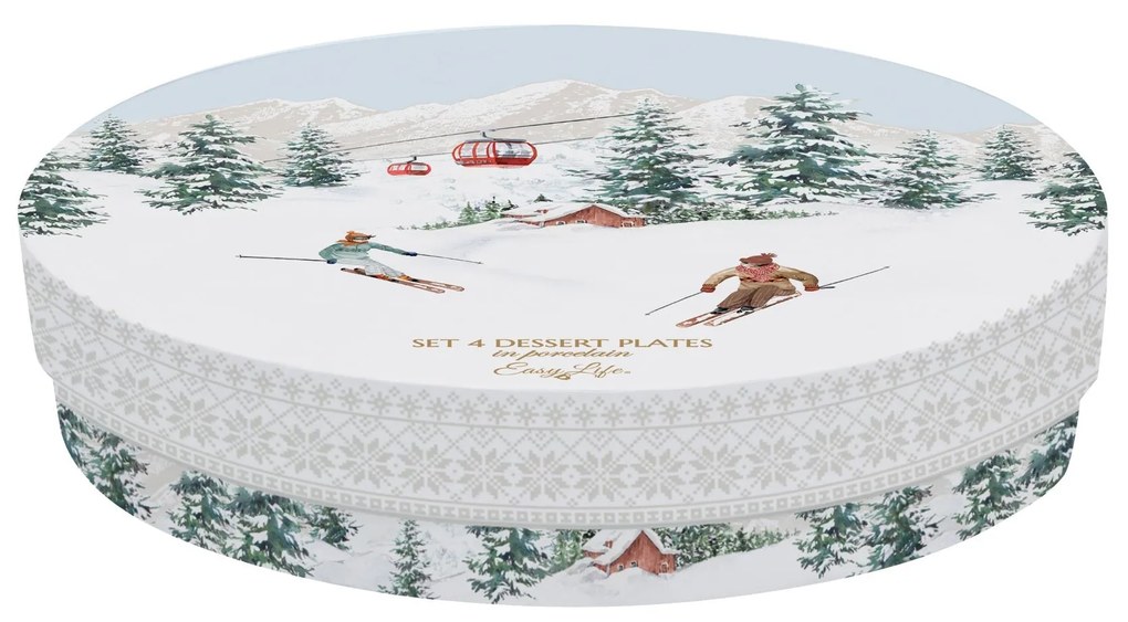 Karácsonyi Porcelán desszertes tányér 4 db szett Chalet