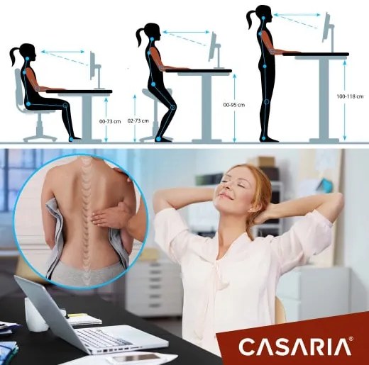 Casaria® Magasságban állítható irodai asztal 110x60x118 cm - fekete