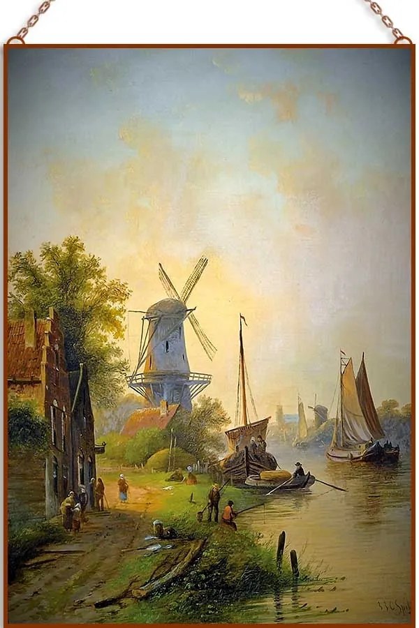 Jan Jacob Spohler-River landscape with a windmill üvegkép, falikép