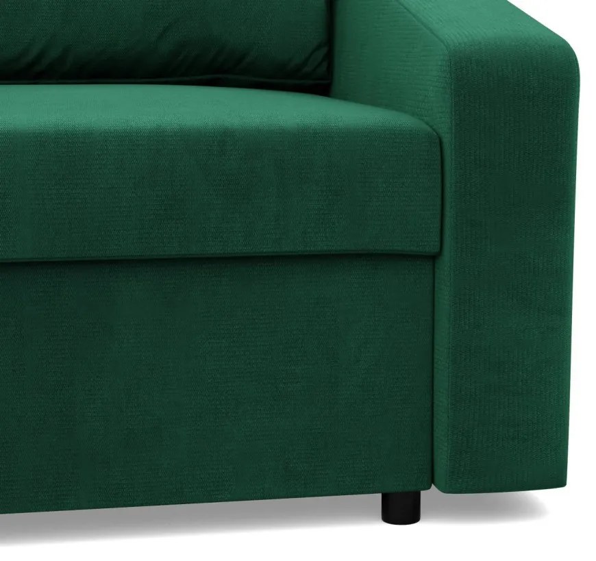 Zeus sarokkanapé, 2 ágyneműtartóval, döntött kartámasz, bársony, univerzális oldal, bonell töltet, zöld