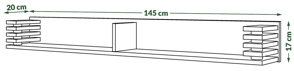 Mazzoni GOKEE PW-145 Arany Tölgy/Fekete Matt - MODERN LAMELLÁS FÜGGŐ/FALI POLC