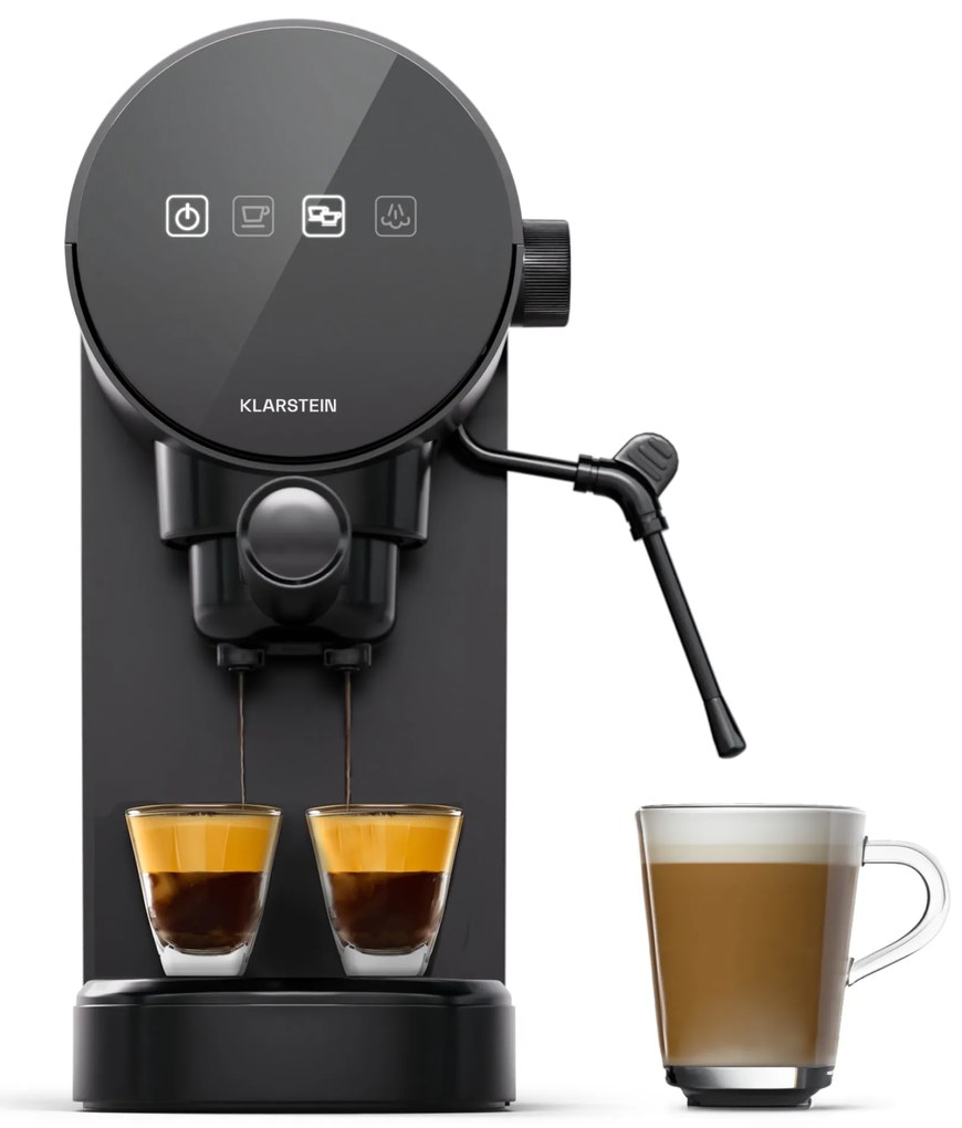 Klarstein Furore, eszpresszógép, 1380 W, 20 bar, digitális kijelző, 2 csésze, kompakt, rozsdamentes acél