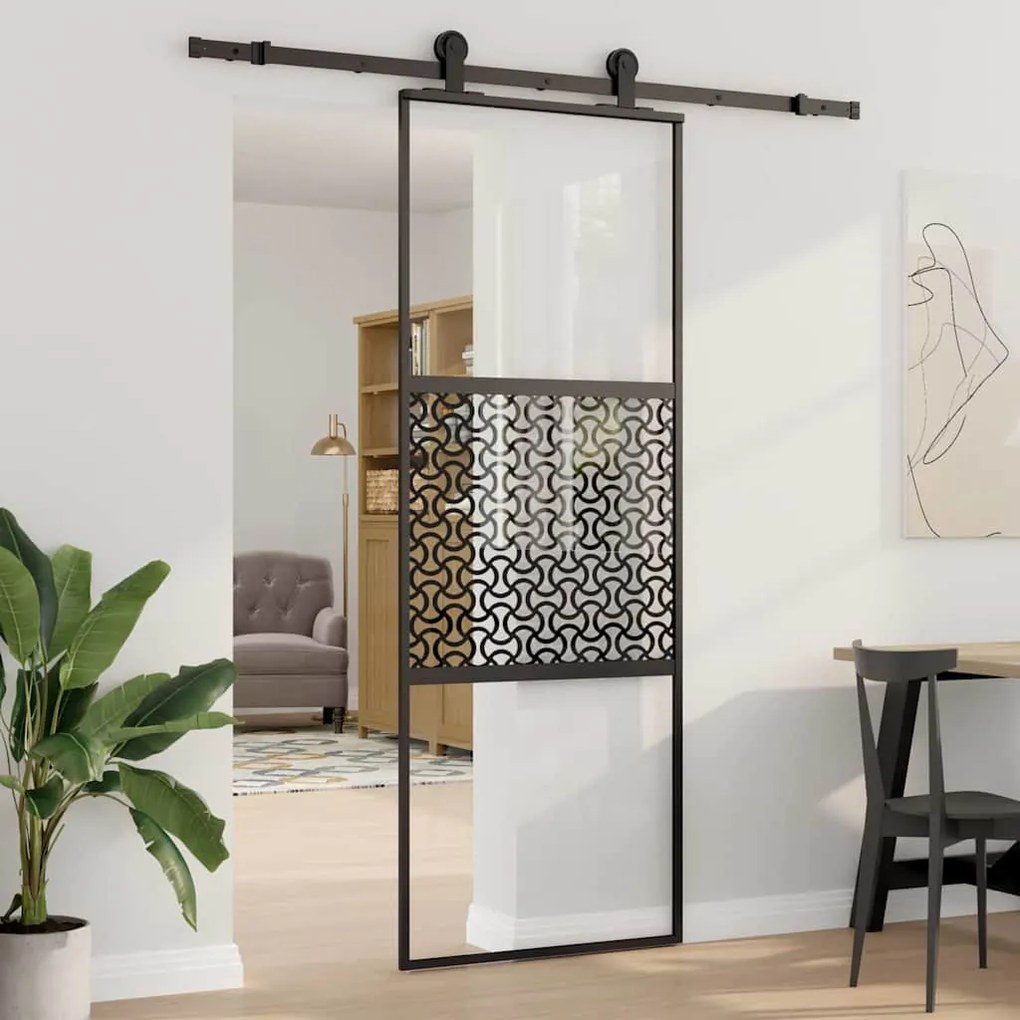 Csúszó ajtó Fekete 76 x 205 cm Edzett üveg és Alumínium