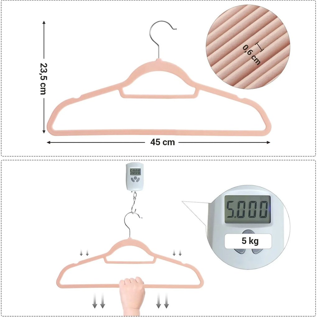 Vállfa rózsaszín velúrral, 50 db