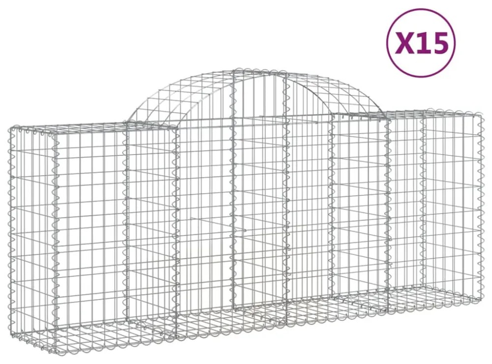 15 db íves horganyzott vas gabion kosár 200x50x80/100 cm