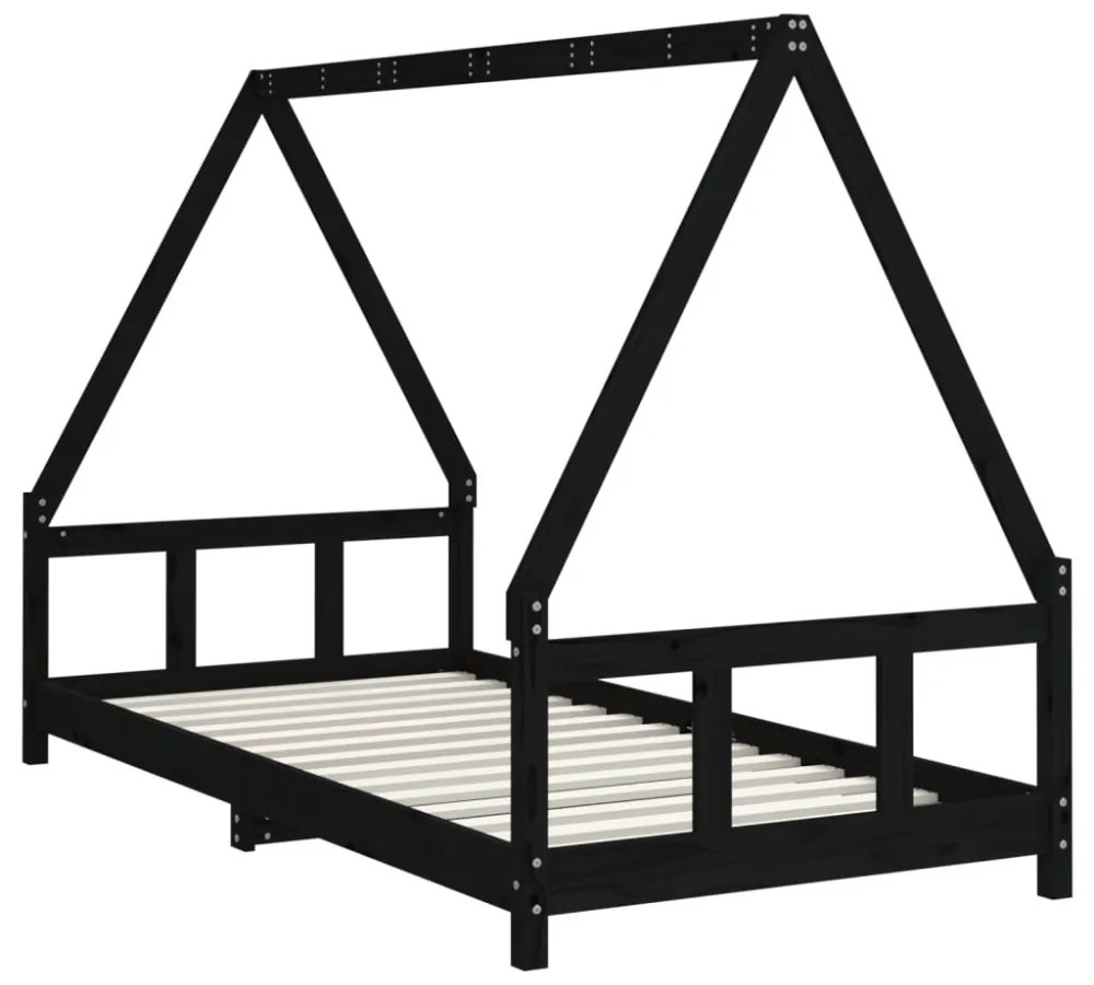 fekete tömör fenyőfa gyerekágykeret 90 x 190 cm