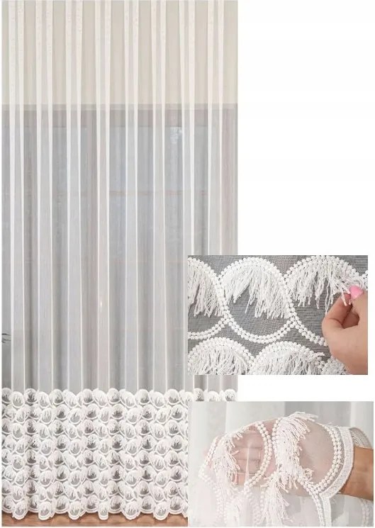 Függöny Modern Színes Tejszín Jacquard Hímzés Gipsz Szalaggal 150x250