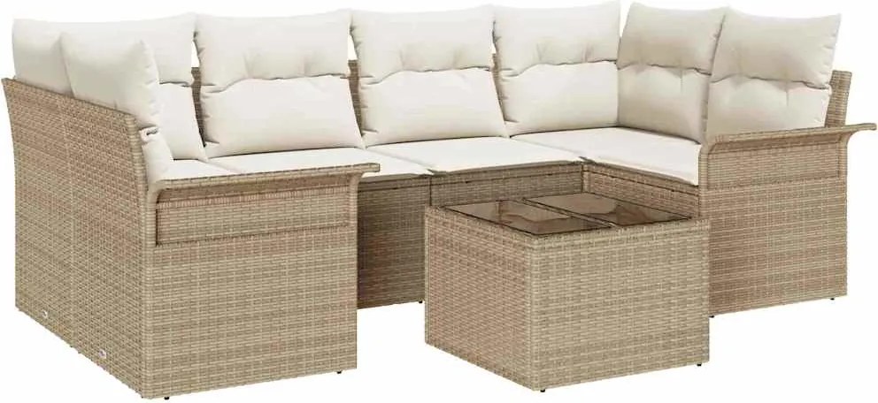 vidaXL Kerti Kanapé Szett párnával tárolóval 7 pcs Beige és krém
