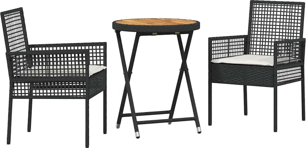 vidaXL Kert Bistro Készlet 3 pcs Fekete polirattan