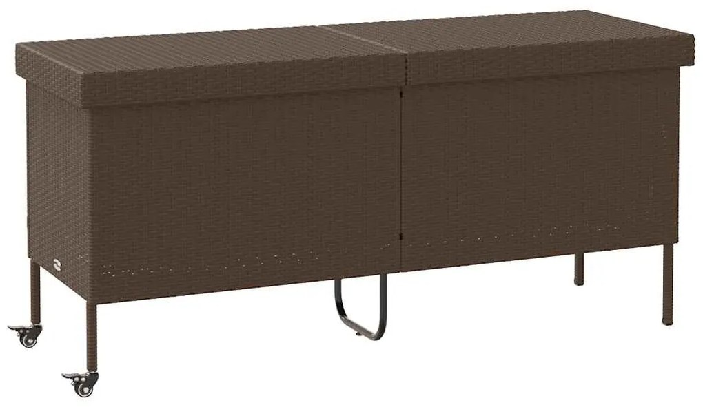barna polyrattan kerti tárolóláda kerekekkel 160x55x75 cm