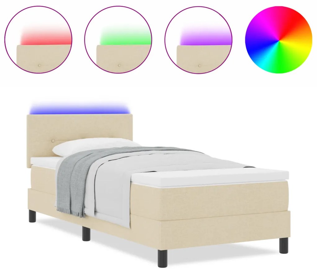 Boxspring Ágy Matrac &amp; LED Krém 90x200 cm Szövet