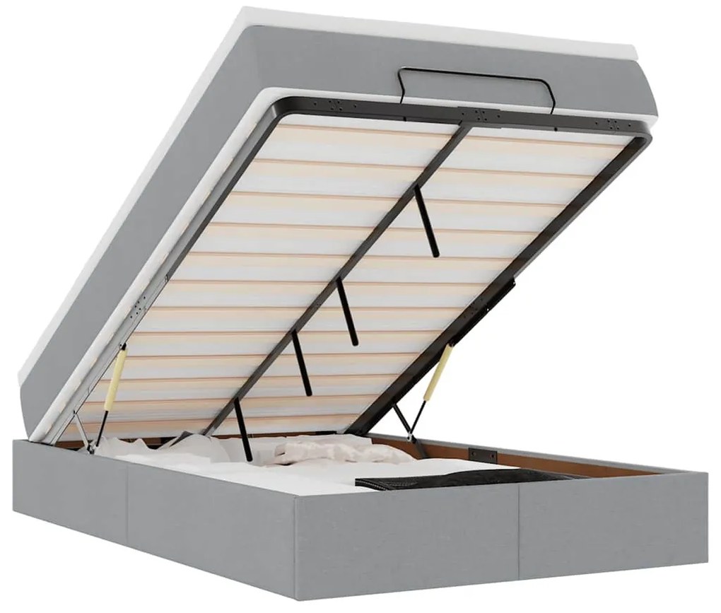 Ottomán ágykeret matraccal világosszürke 120x190 cm szövet