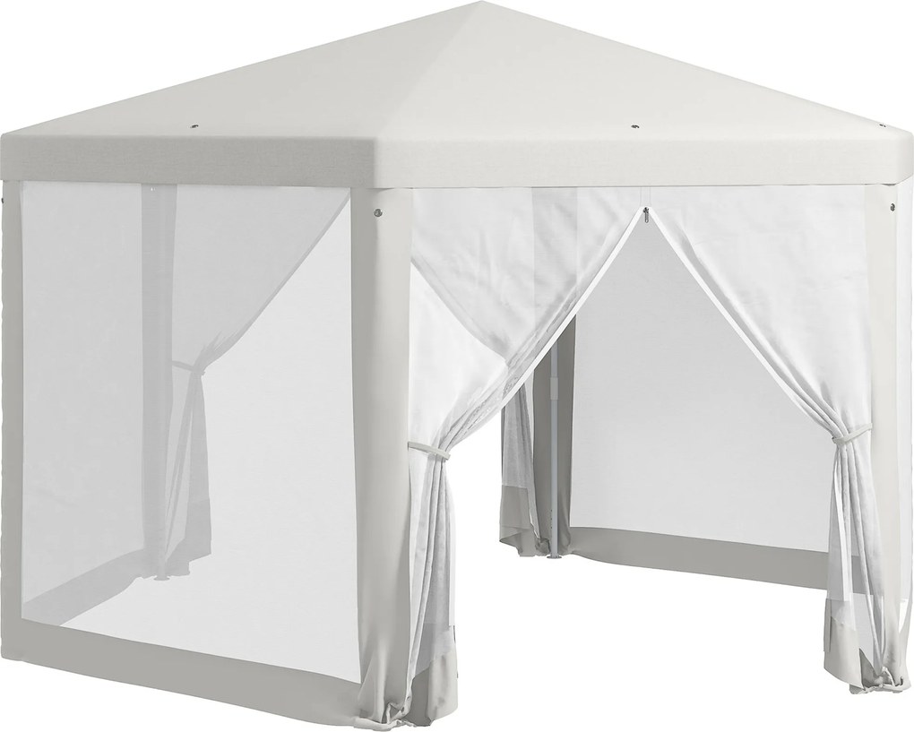 Outsunny 4x3m Hexagonális Vízálló Stabil Télen Használható Pavilon Szúnyoghálóval, 6 Oldalfallal, Parti sátor, Kert, Krém | Aosom