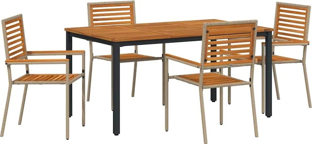 vidaXL Kert étkező szett 4 pcs Beige és barna polirattan
