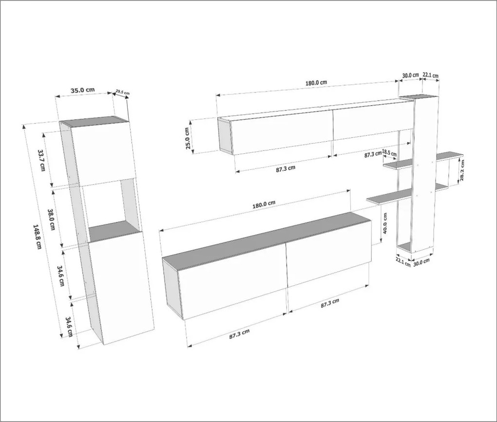 TV-állvány, fehér, 215 cm