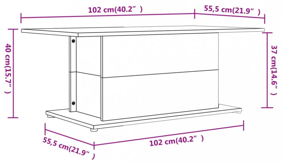 betonszürke szerelt fa dohányzóasztal 102x55,5x40 cm