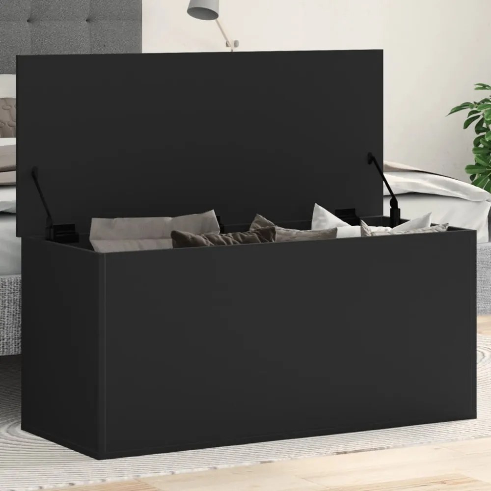 fekete szerelt fa tárolóláda 100x42x46 cm