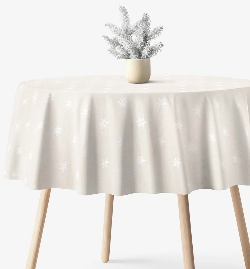 Goldea kör alakú terítő natura - hópelyhek természetes alapon Ø 140 cm