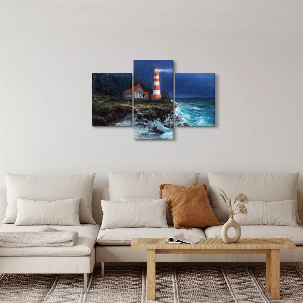 Kép - világítótorony az óceán partján, akvarell (90x60 cm)