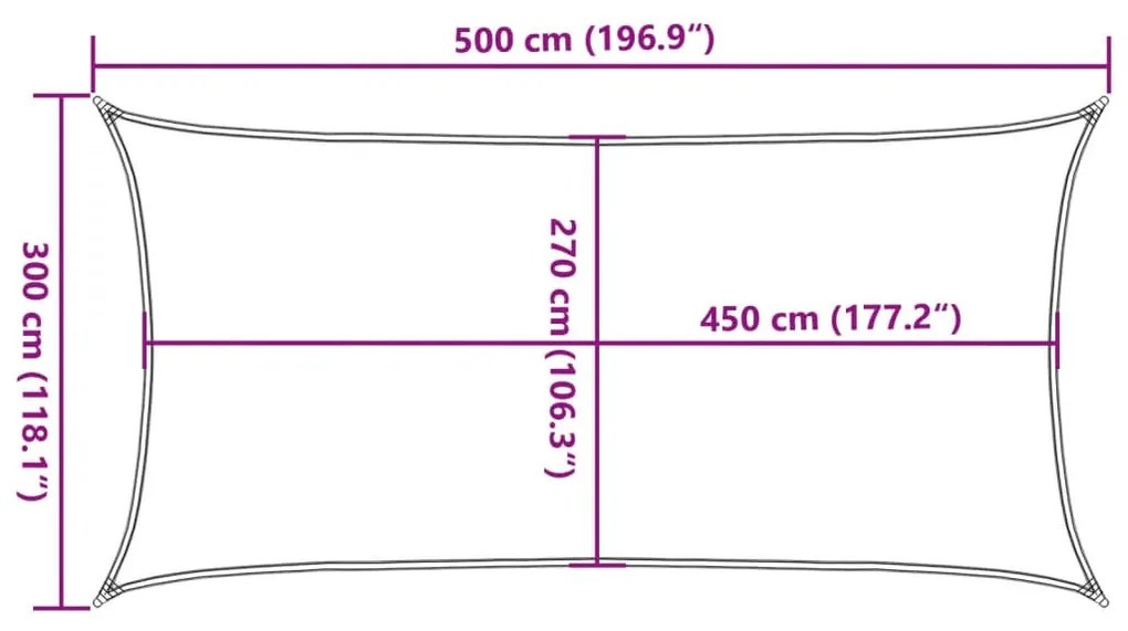világosszürke négyszögletű HDPE napvitorla 160 g/m² 3x5 m