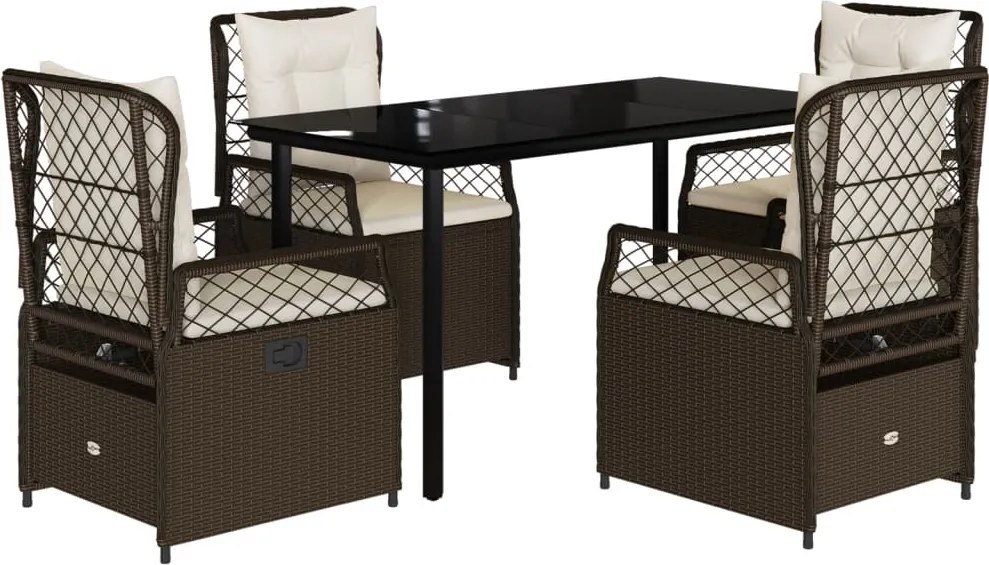 vidaXL 5 részes barna polyrattan kerti étkezőgarnitúra párnákkal