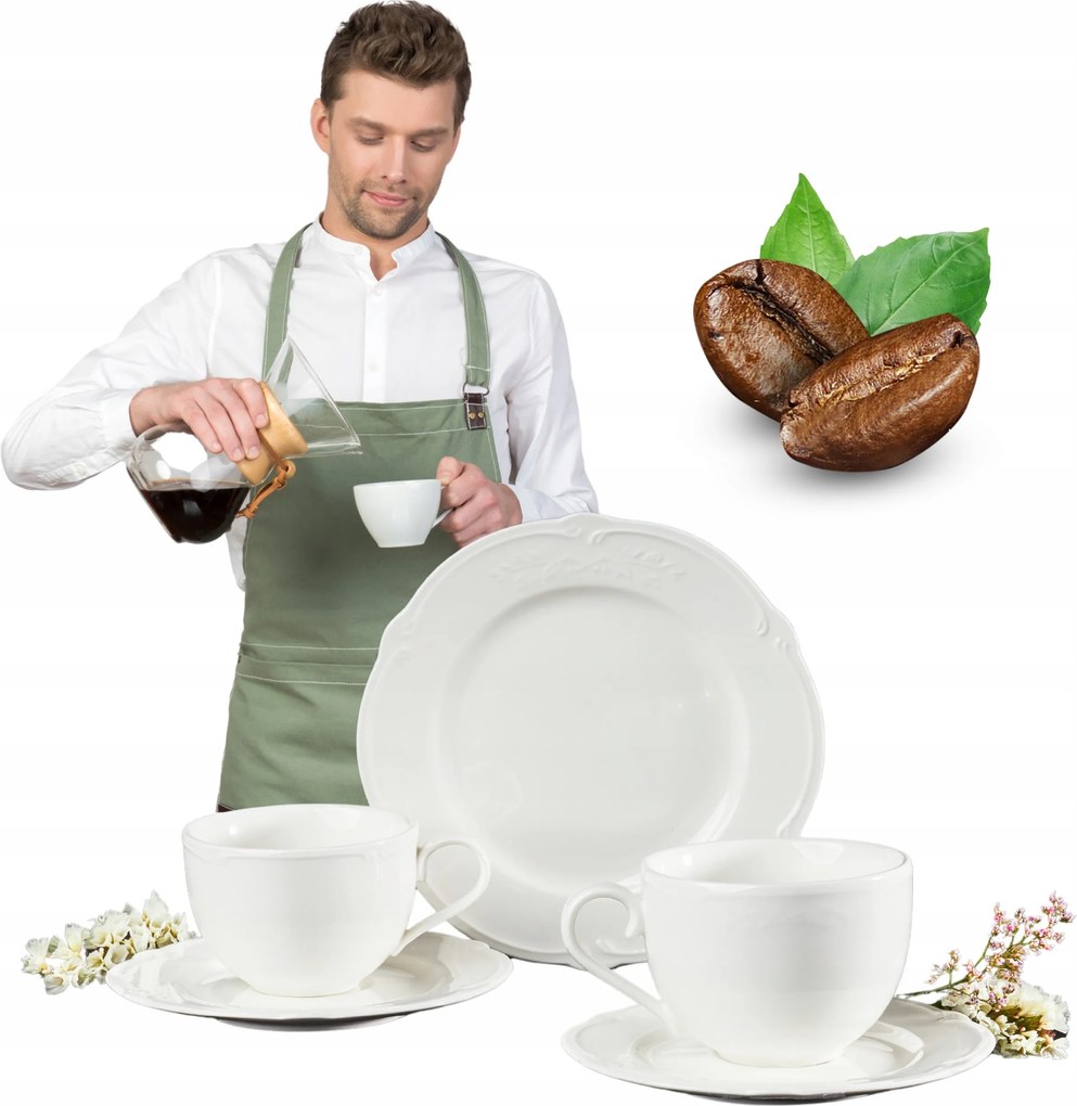 Kávéscsésze Szett Fehér 6 Személyes Porcelán Csészealjjal Ambition