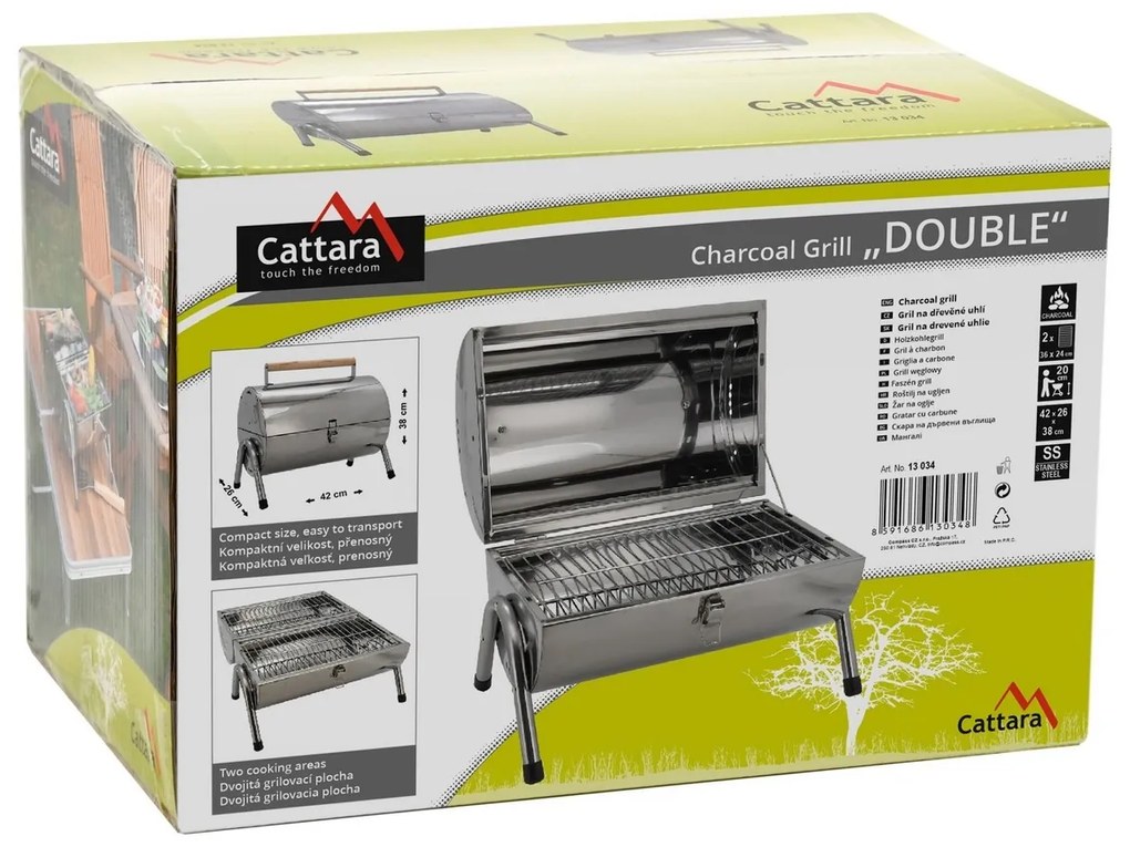 Cattara Double faszenes utazó grill, 42 x 38 x 26 cm