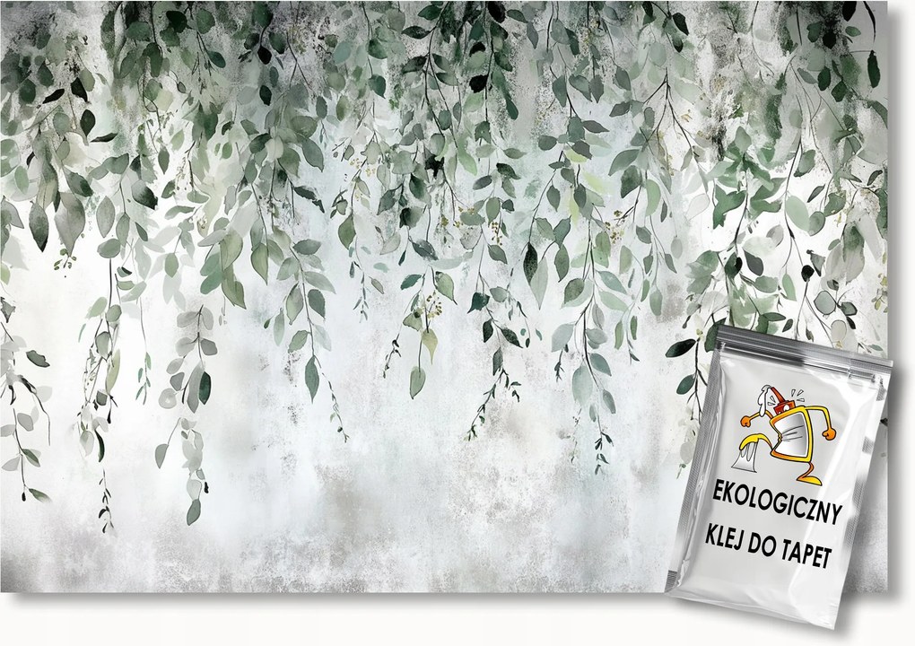 Fotótapéta Flizelina Fal Szürke Beton Levelek Növények 400x280 ragasztó