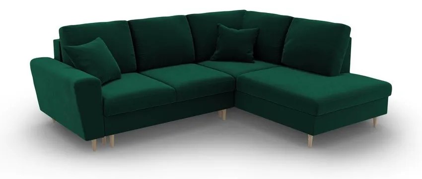 Zöld bársony kinyitható tárolóhelyes sarokkanapé (jobb oldali-L alakú) Kyoto – Cosmopolitan Design