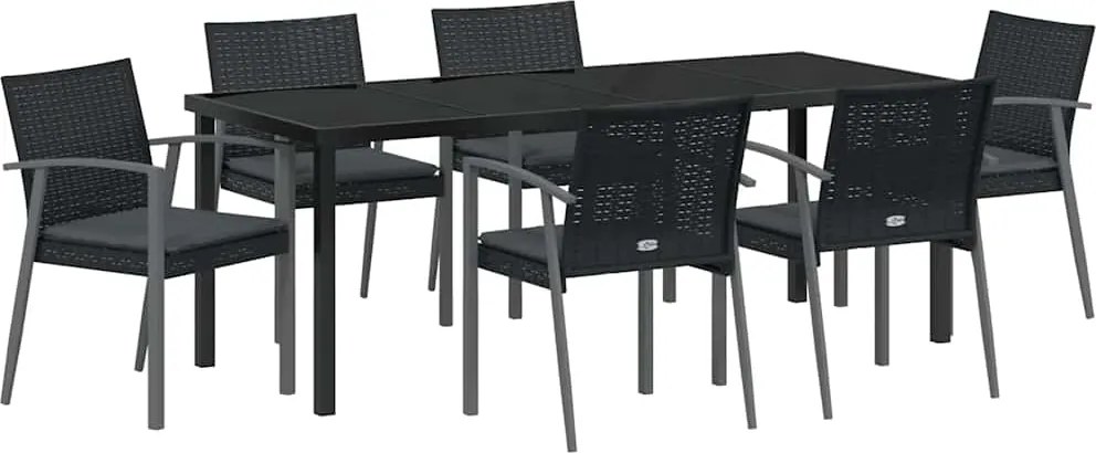 vidaXL Kert étkező szett 7 pcs Fekete és Szürke PE Rattan