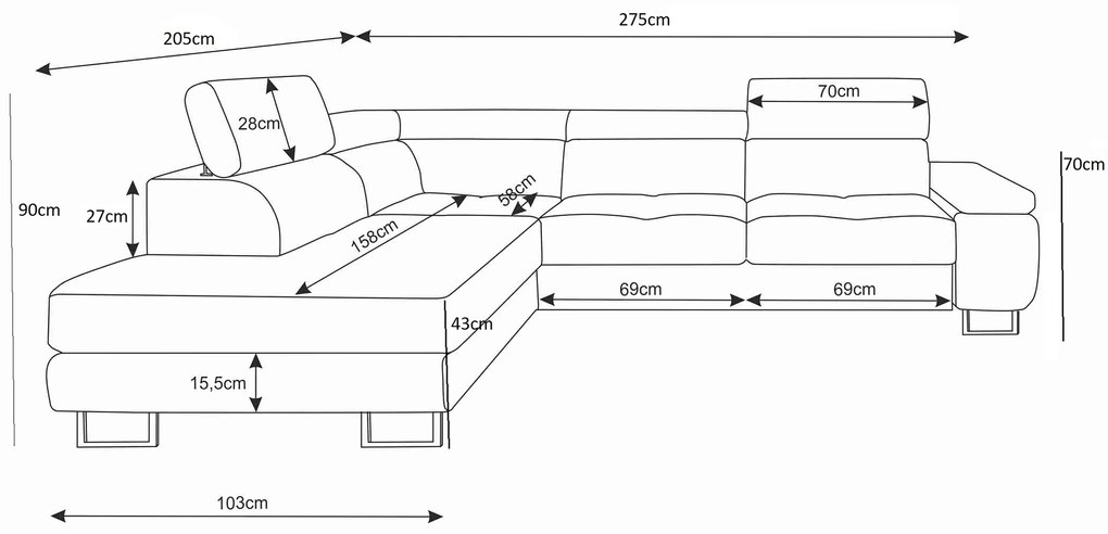 Sarok ülőgarnitúra Ascend L (szürke + fehér) (J). 1056905