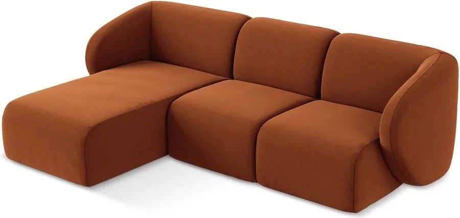 Terrakotta színű bársony sarokkanapé (bal oldali-heverő résszel) Lani – Makamii