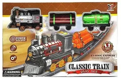 Vintage Classic Train Play Set akkumulátorral működtetve, sínnel