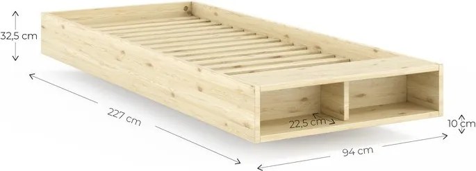 Natúr színű borovi fenyő egyszemélyes ágy ágytámla nélkül ágyráccsal 90x200 cm Merge – Karup