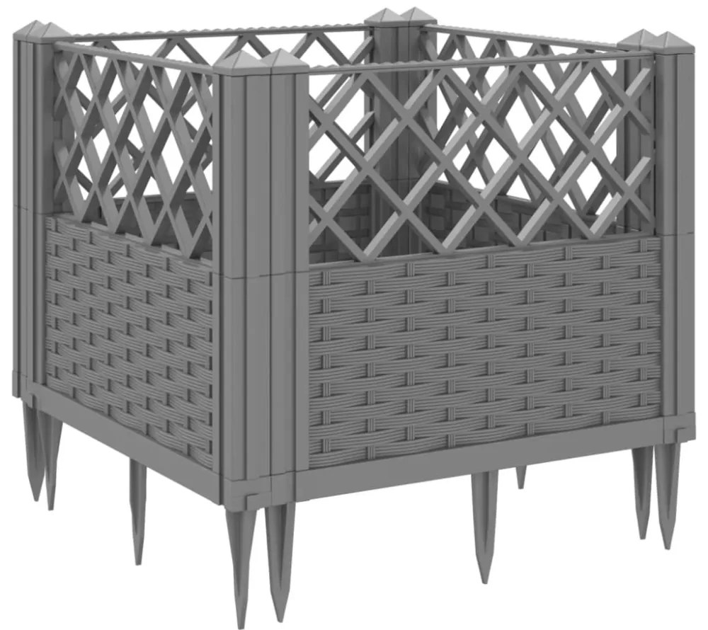 világosszürke PP kerti virágláda cövekekkel 43,5x43,5x43,5 cm