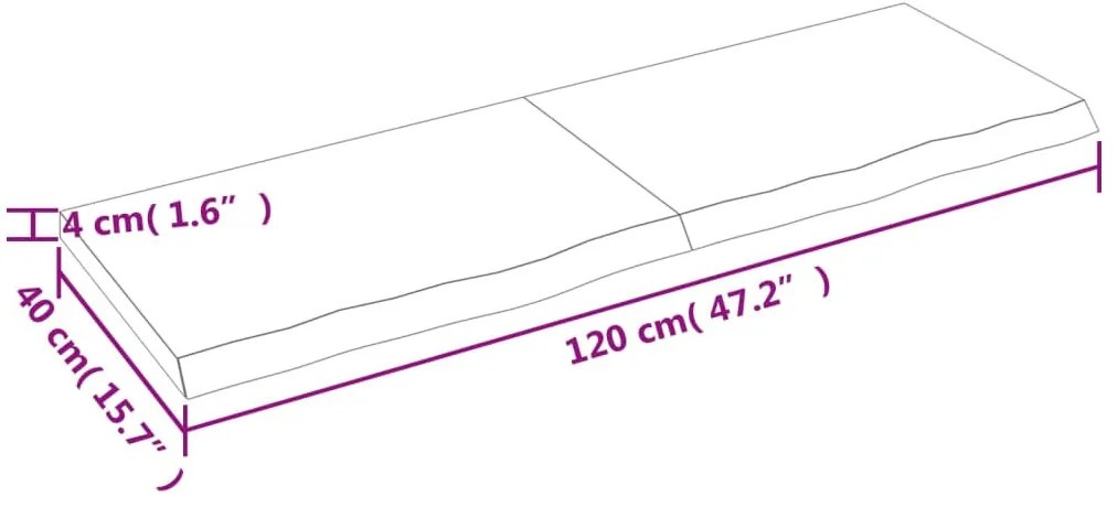 sötétbarna kezelt tömör tölgyfa fali polc 120 x 40 x (2-4) cm