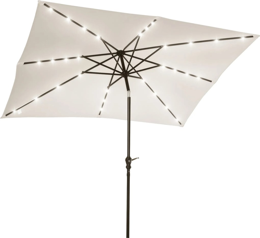 Outsunny Kertiparaván 268x205x248 cm Kültéri Teraszernyő Dölthető Tetővel 45°-ig Napelem LED Fények Acél Rúddal és Crank Mechanizmussal Teraszra Krém