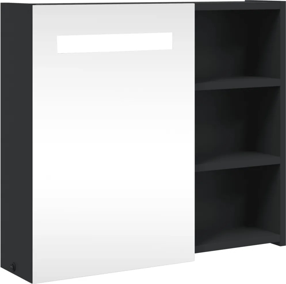 vidaXL fekete tükrös fürdőszobaszekrény LED-del 60 x 13 x 52 cm