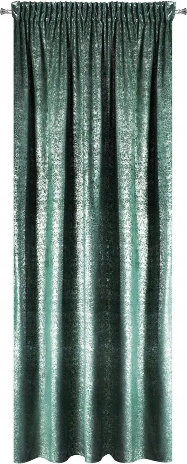 Bársony függöny 140X270 türkiz ezüst nyomott mintával Szalag