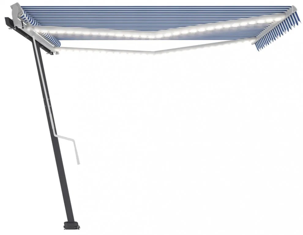 kék és fehér kézzel kihúzható LED-es napellenző 450 x 300 cm