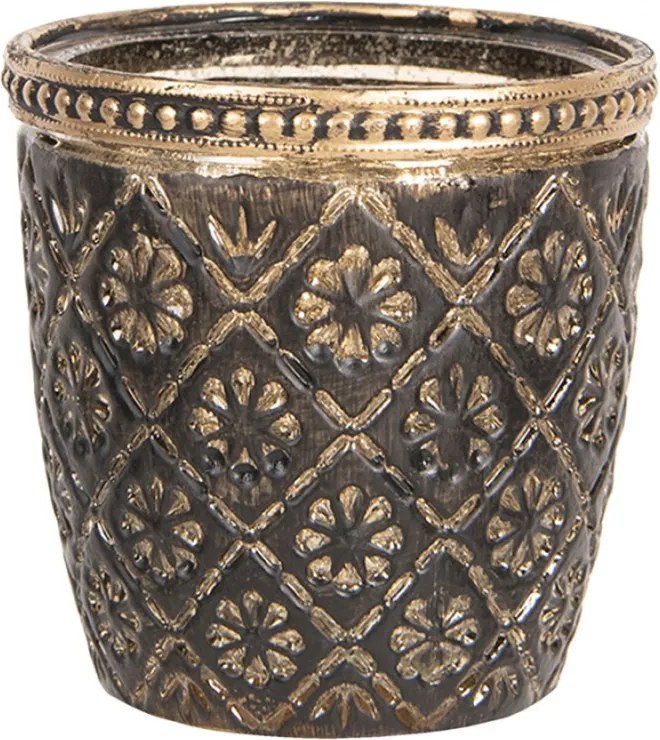 Barna-arany üveg teamécsestartó 8x8 cm