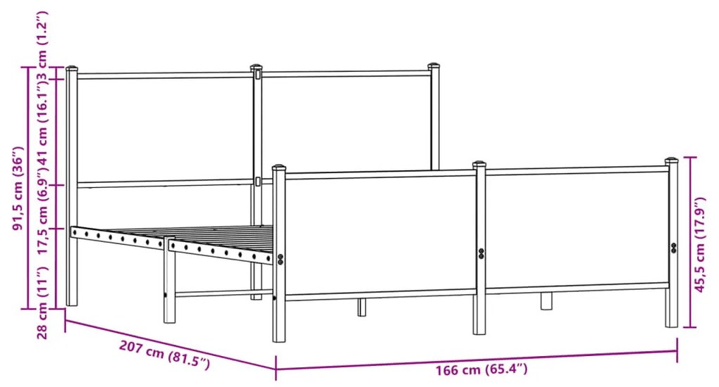 barna tölgy színű fém ágykeret matrac nélkül 160 x 200 cm