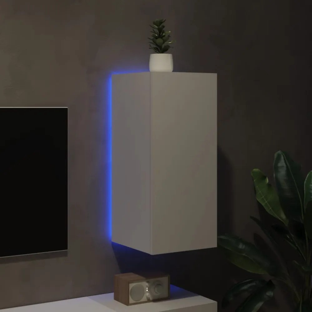 fehér falra szerelhető TV-szekrény LED-lámpákkal 30,5x35x30 cm