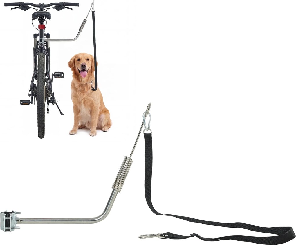 PawHut kerékpárpóráz kutyáknak — rezgéscsillapító, állítható, gyorskioldós (ezüst/fekete) | Aosom