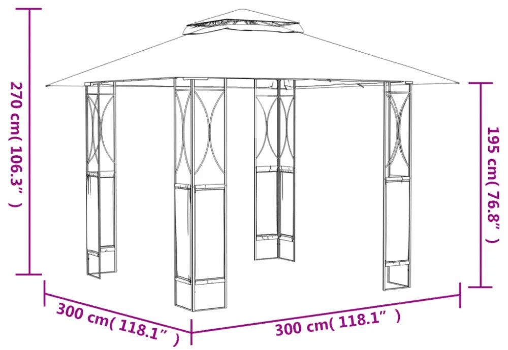 antracitszürke acélpavilon tetővel 300 x 300 x 270 m