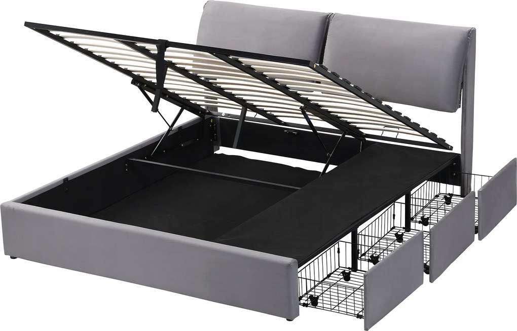 Kárpitozott ágy 180*200, hidraulikus ágy , 3 fiókos láda szürke