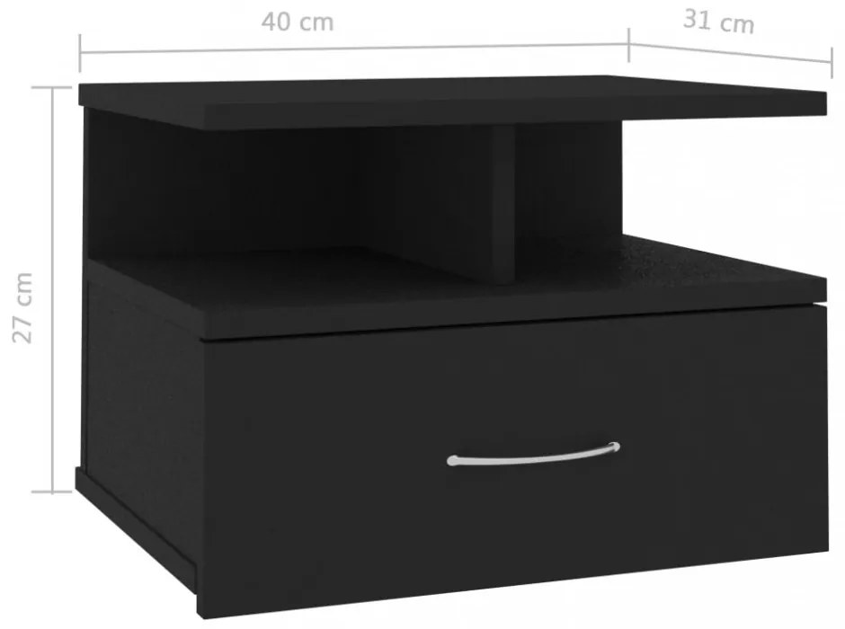 2 db fekete szerelt fa lebegő éjjeliszekrény 40 x 31 x 27 cm