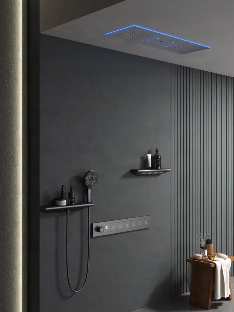 Falba süllyesztett zuhanyrendszer ELITE EDITION BCS1045, 6 funkcióval, LED-világítással, termosztáttal és többféle felülettel — Fekete — Három…