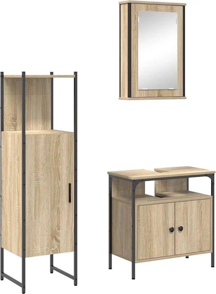 vidaXL Fürdőszoba bútor szett polcokkal tárolóval 3 pcs Barna Faanyag